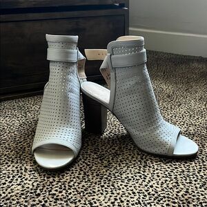 White Perforated Heeled Sandals